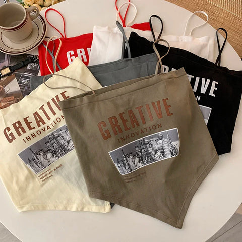 Crop Tops with Spaghetti Straps and Creative Print for the E-Girl Style