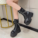Thick Platform Boots for Women with Buckles – Gothic Motorcycle Style for Autumn and Winter