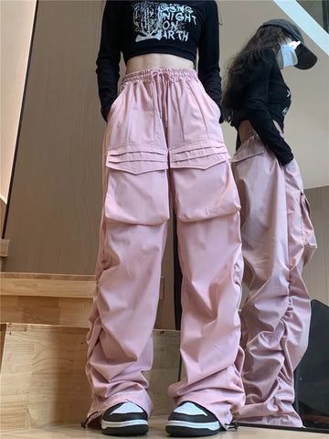 Ladies Cargo Pants in Pink Baggy High-Waist in Harajuku Style