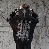 Engaging black hoodie with three-dimensional gothic patterns