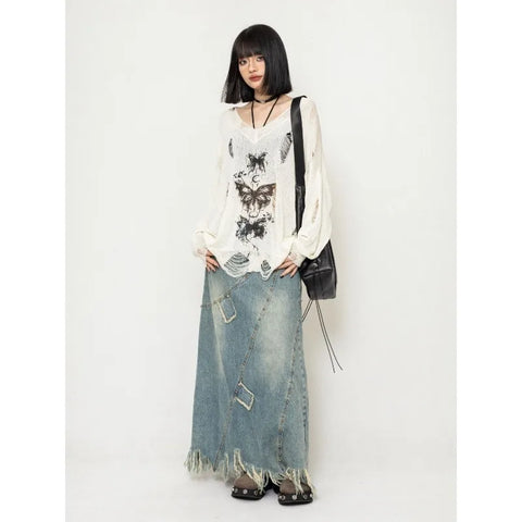 Black sweater with butterfly print grunge