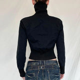 Black Gothic Zip-Up Jacket for Autumn/Winter Cropped Turtleneck