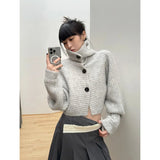 Gray striped cardigan in Korean style crop design