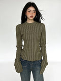 Fairy Grunge Crop Sweater for WomenBelonging khaki green