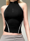 Backless E-girl Crop Top with Zipper and Stand-Up Collar