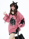 Pink Knit Sweater with Spider Web Design for the E-Girl