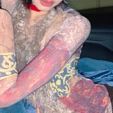 Alternative Grunge-Style Feather Shirt & Mesh Tops