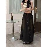 Black Y2K High Waist A-Line Denim Skirt for Women