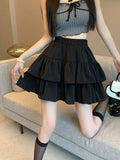 Ruffle Shirt Skirt in Pink High Waist A-Line for a Sweet Kawaii Look in Spring