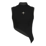 Sleeveless E-Girl Knit Top with Asymmetrical Star Print
