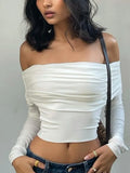 Weißes Y2K-Schulterfreies Crop-Top