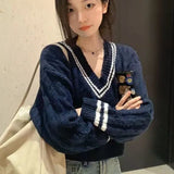 V-Cut Cropped Sweater for Women Knitted Style in Japanese