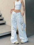 White Baggy Cargo Jeans in Y2K Style – Kpop Pants for Women
