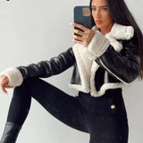 Damen koreanische Kunstlederjacke mit Reißverschluss für den Herbst