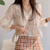 White blouse with V-neck & trumpet sleeves in Korean style