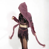 Playful grunge hooded cardigan with Gothic skull motif in lilac