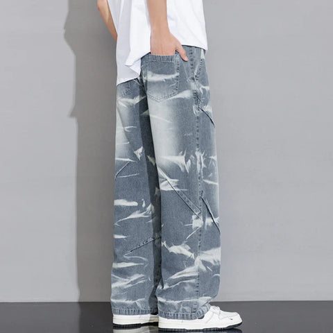 Loose Tie-Dye Jeans for Men with Big Pockets