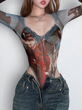 Verführerische Mesh Bodysuits mit Kunstdruck