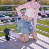 Y2K Denim Skirt with Ruffles for Women – Cute Lolita Kawaii Style