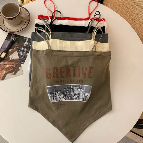 Crop Tops with Spaghetti Straps and Creative Print for the E-Girl Style