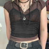 Spitzen-Crop-Top im Fairycore-Stil mit V-Ausschnitt