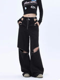 Sexy Techwear Cargo Pants with Wide Legs and High Waist for Women