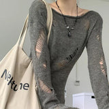 Ripped gray sweater for women Grunge style