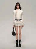 Kawaii White Ruffle Shorts Cute Y2K Mini Skirt