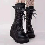 Buy simple black platform boots in punk-witch style