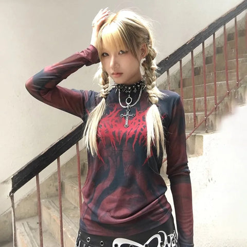 Gothic Tattoo Print T-Shirt for Alternative in Ro