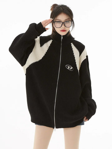 Oversized Y2K Cardigan with Zipper for Women