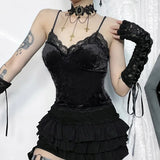Gotische Samt-Camisole mit Spitzenbesatz im E-Girl-Stil