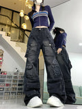 Y2K Street-Style Cargo Pants for Women in Dark Grey