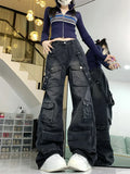 Y2K Street-Style Cargo Pants for Women in Dark Grey