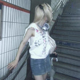 Harajuku hooded top with skeleton print white