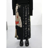 Harajuku Black Print Skirt with Japanese Tie-Dye