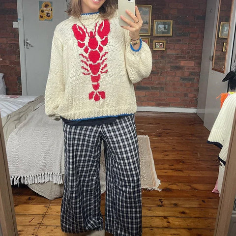 Sweater in 90s Grunge Preppy Style with Lobster Pattern
