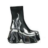 Flame-Design Short Boots with Thick Sole for E-Girl Style