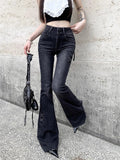 Gothic Flared Jeans with Bows and Raw Edge Hem