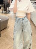 Women’s High-Waist Jeans with Unique Cutouts in Indie Style