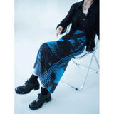 Gothic-Mesh Midi-Rock with Butterfly Print