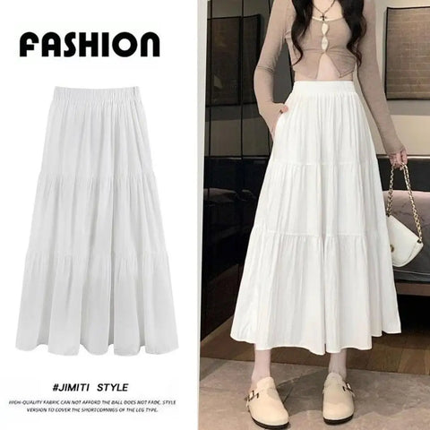 Elegant White Umbrella Skirt for Summer in A-Line Style