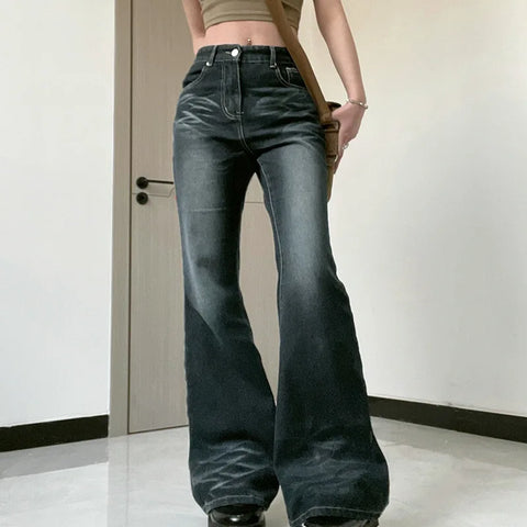 Women's Jeans with Wide Leg and High Waist in Y2K Style