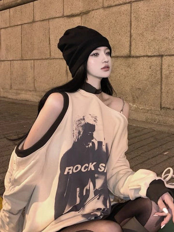 Off-Shoulder Top with Skirt Motif for E-Girl