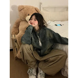 Oversized Distressed Jeans Jacket for Women in Y2K Style