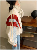 Patchwork bomber jacket for women in Y2K style zipper windbreaker