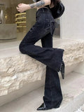 Gothic Flared Jeans with Bows and Raw Edge Hem