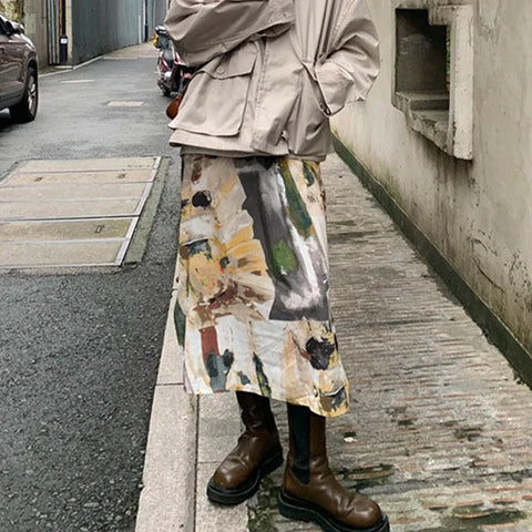 Colorful fairy-grunge Tie-Dye Midi Skirt for alternative fashion