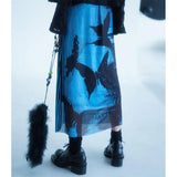 Gothic-Mesh Midi-Rock with Butterfly Print