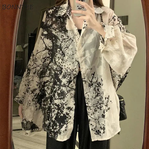 Longer Loose Shirt Style for Women Gray and Black Tie-Dye Gothic